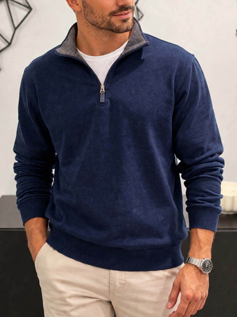 Copper & Oak Quarter Zip Pullover Sweatshirt Navy Size M